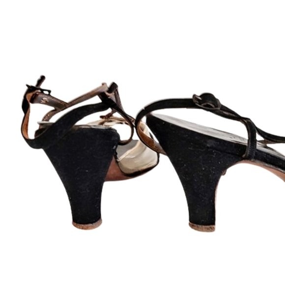 1950s Vintage Black Suede And Clear Vinyl Sling Back Strappy High Heels Shoes - Picture 4 of 6